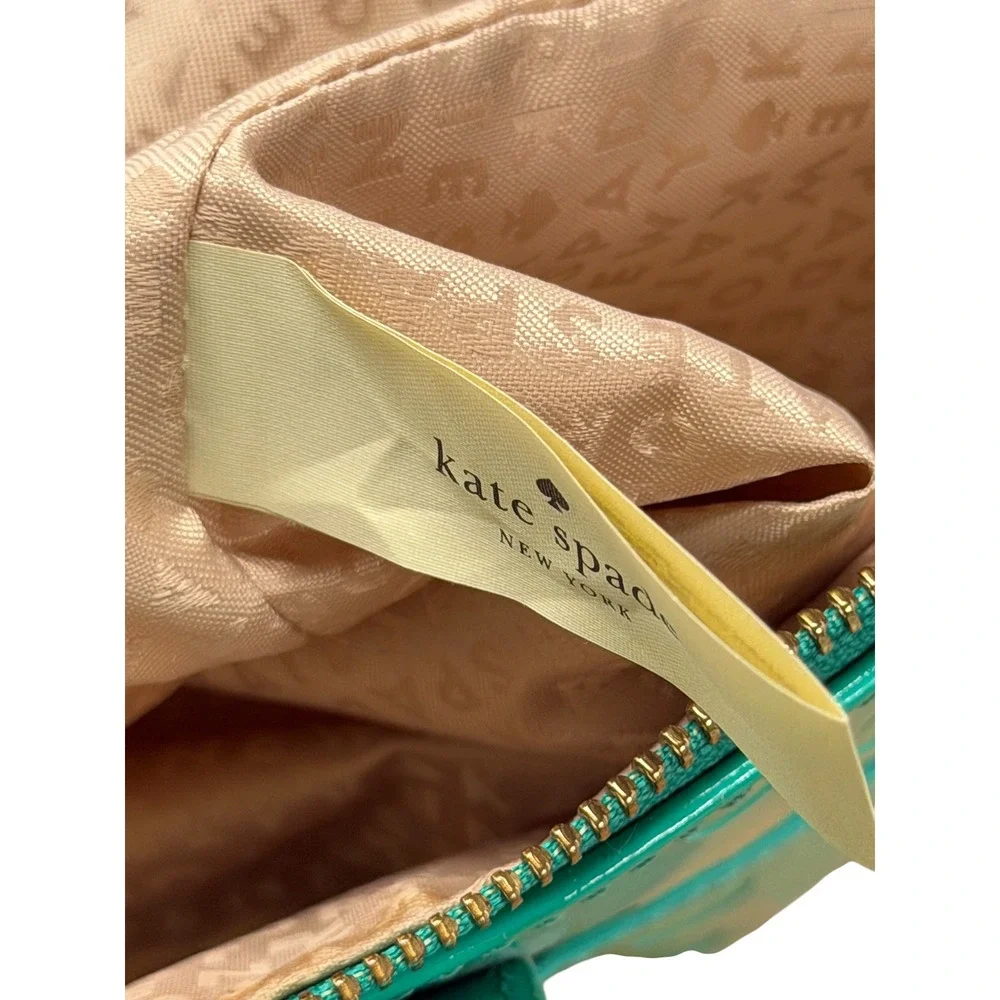 Kate Spade Sophie Camellia Street Patent Tote Bag Womens Teal Bow Shoulder Bag